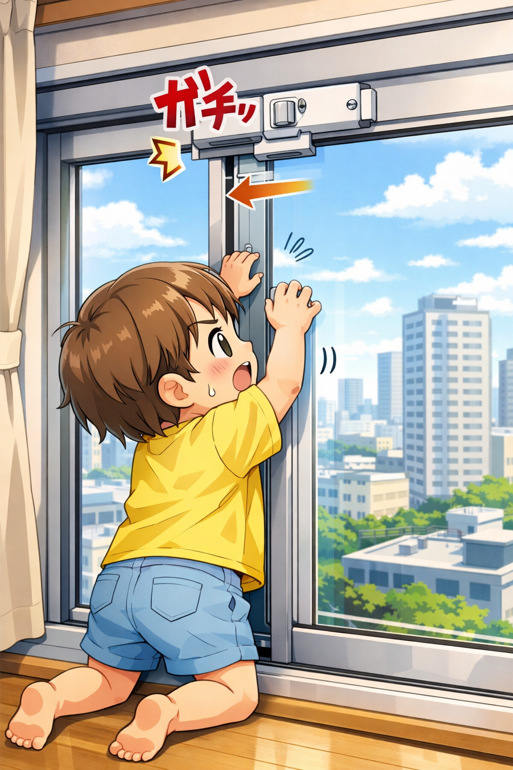 補助錠で子どもの転落を防ぐイラスト